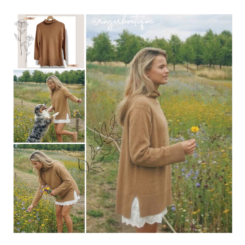 🌿Moth by Anthropologie Tan Oversized Mock Neck Sweater XS Boho Chic - Picture 10 of 12